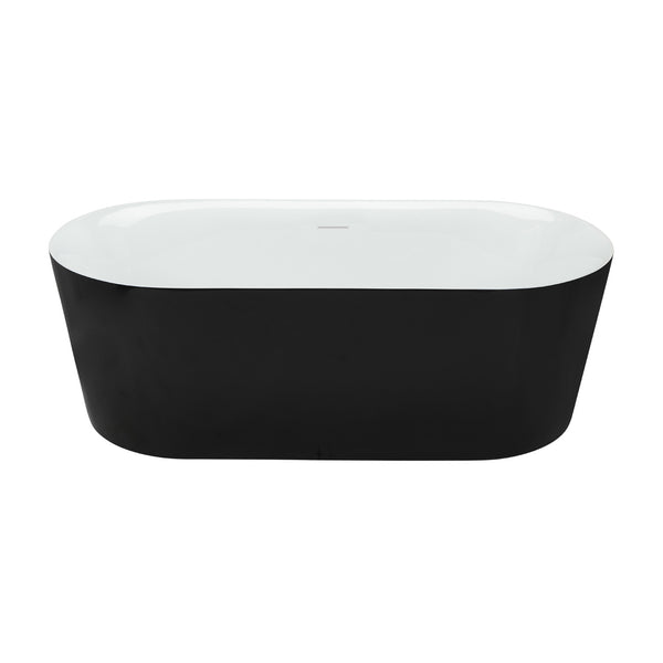 66'' glossy black and white oval freestanding bathtub