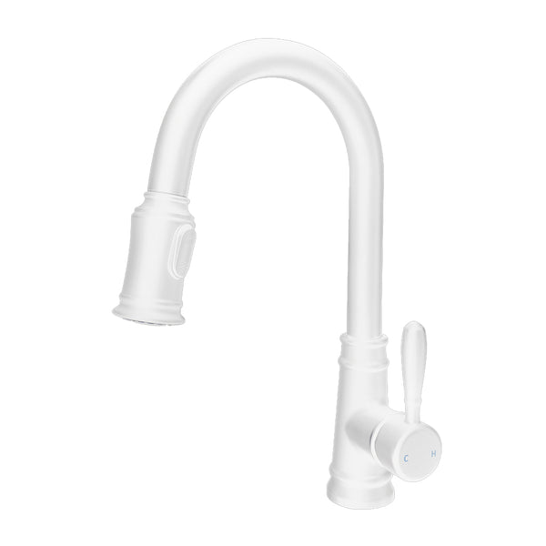 Single handle matte white kitchen faucet