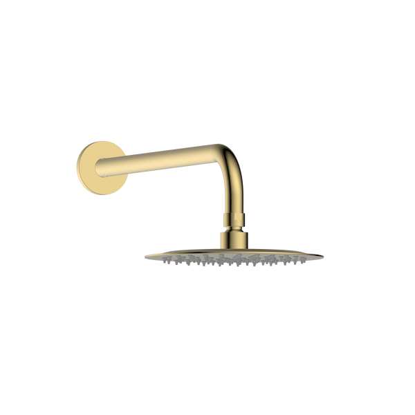 Arm and round rain head in brushed brass (gold)