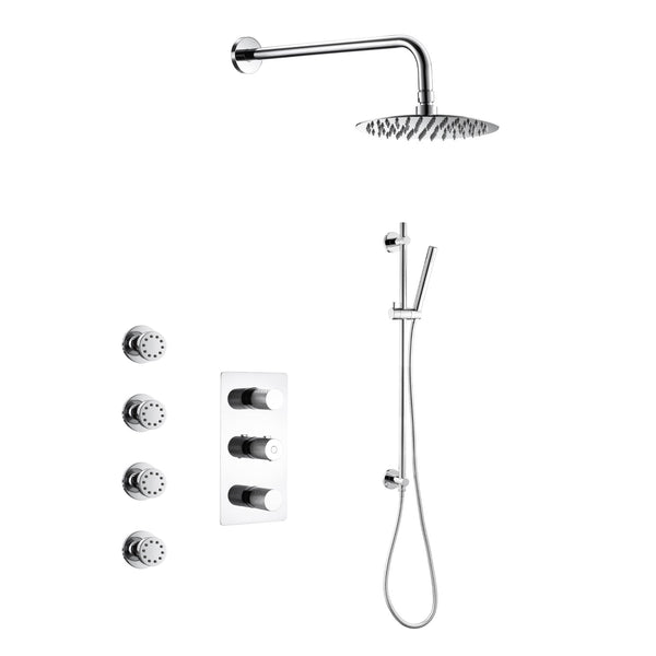 Ensemble de douche thermostatique comprenant un pommeau de douche, une douchette sur rail et une vanne en chrome